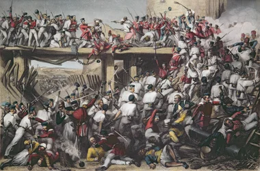Storming of Delhi, indgraveret af T.H. Sherratt, udgivet af London Printing and Publishing Company, august 1859 (farvegravering)